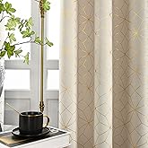 Beauoop Beige Gold 100% Blackout Curtains for Bedroom 50x84 2 Panels | Geometric Foil Patterned Room Darkening Drapes for Living Room 84 Inch Long Moroccan Thermal Insulated Soundproof Grommet