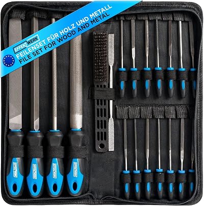 21 Pc File Set Metal Wood Plastic with Pouch and 14 Needle Files
