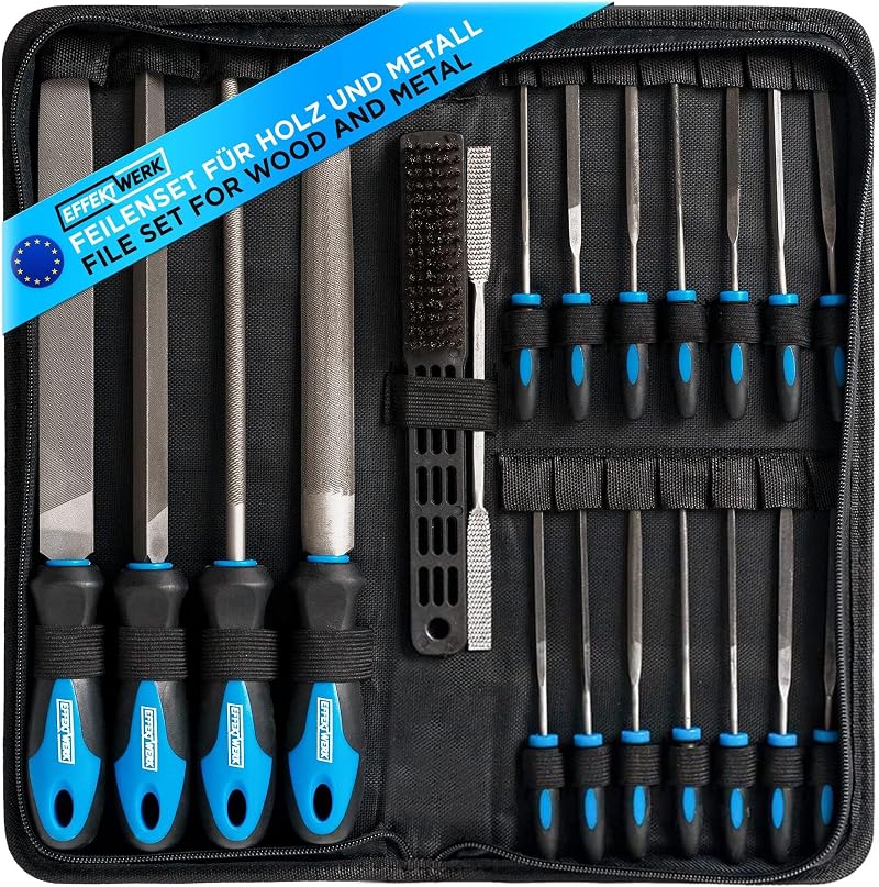 21 Pc File Set Metal Wood Plastic with Pouch and 14 Needle Files