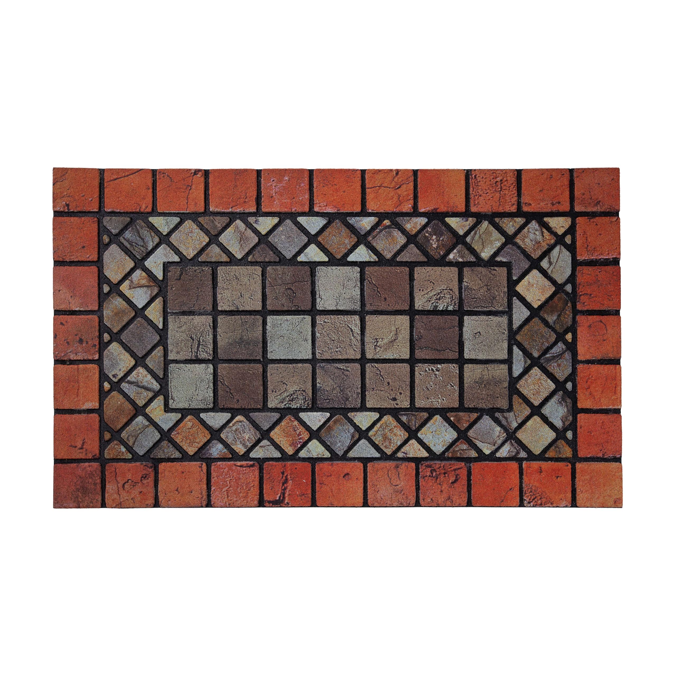 Nicoman Tile Heavy Duty Boot Scraper Doormat, Non-Slip Anti-Fatigue Eco-Friendly Rubber Indoor/Outdoor Door Mat, Rectangular (75x44cm), Red Border