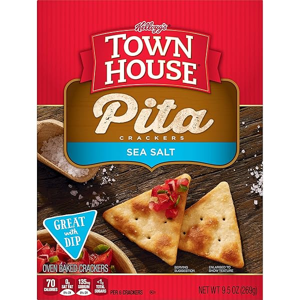 TOWN HOUSE PITA OVEN BAKED CRACKERS, LUNCH SNACKS, SNACK CRACKERS, SEA SALT, 9.5OZ BOX (1 BOX)