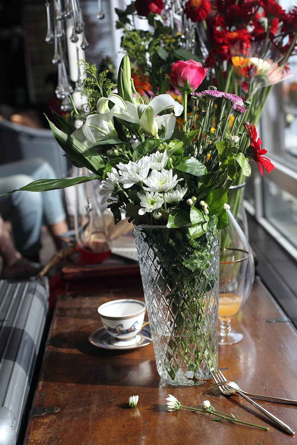 Amazon Com Flowersea Crystal Flower Glass Vase Decorative Rhombus Glass Vase H 30cm D 15cm Clear Home Kitchen