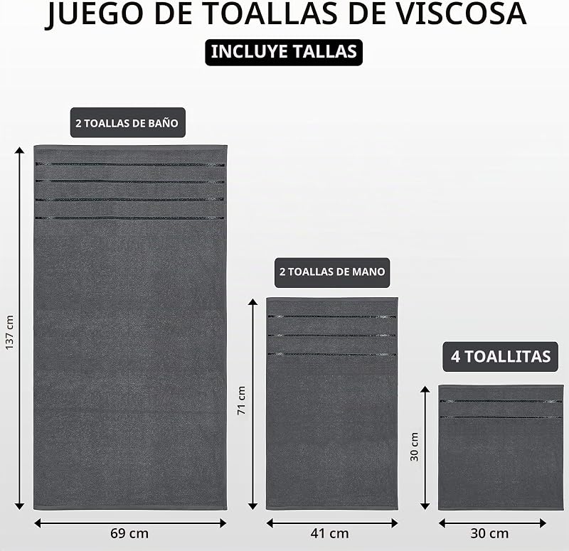 - Juego de Toallas de Baño 8 Piezas (Gris)