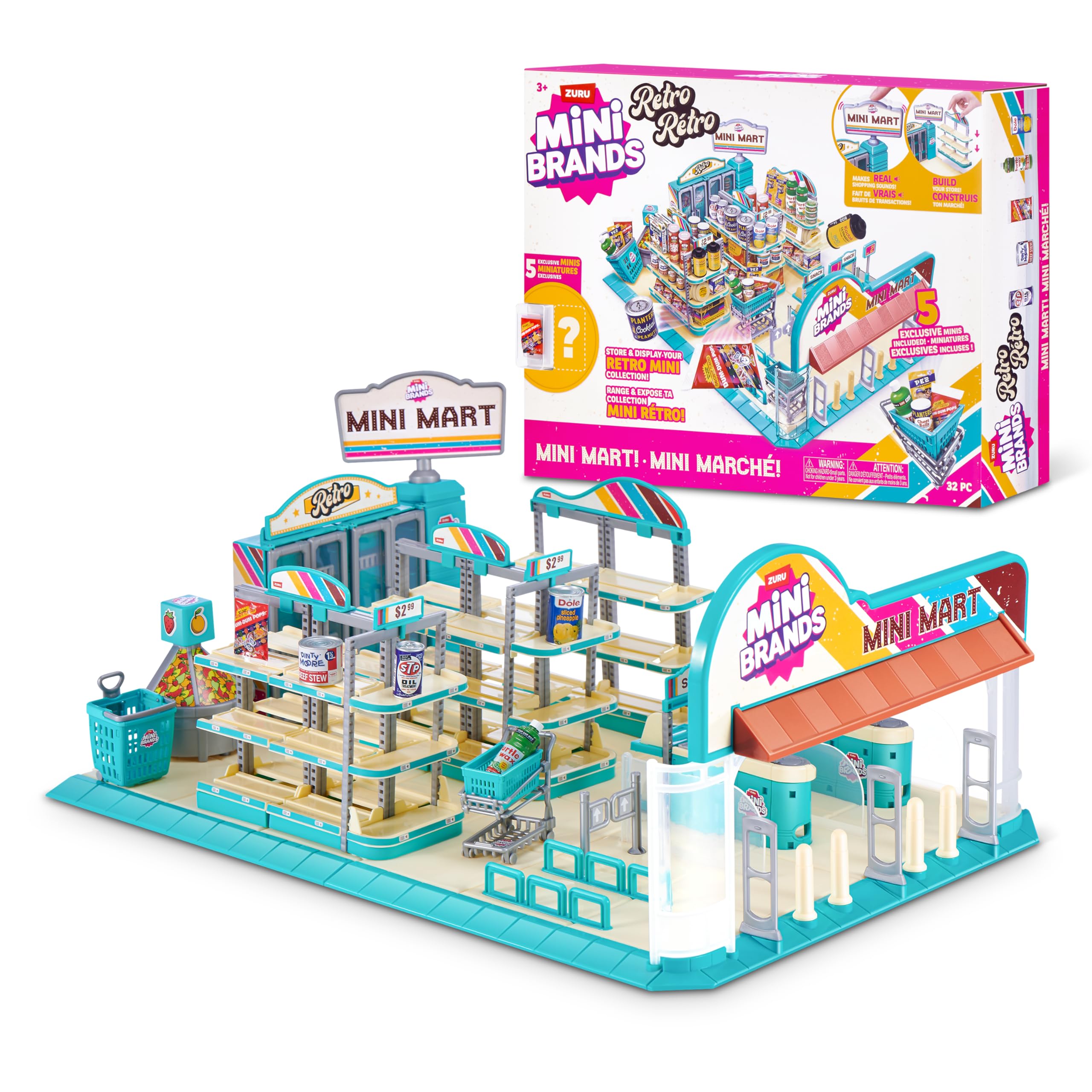 Mini Brands Retro Mini Mart with 5 Minis, Amazon Exclusive Playset, by ZURU – Real Miniature Collectible Store for Kids, Role Play, and Display