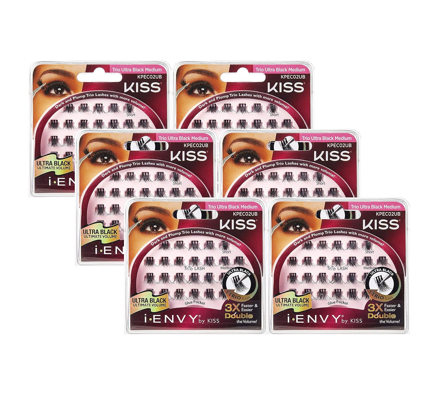 Kiss i-ENVY Ultra Black Trio Medium Lashes KPEC02UB (6 PACK) : Beauty