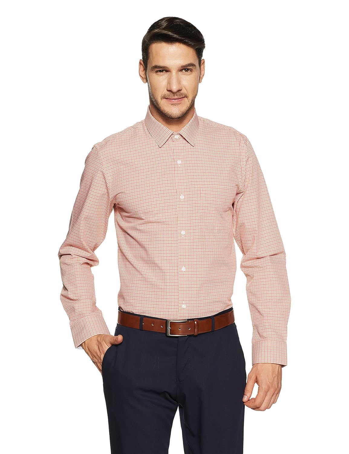 peter england men's solid slim fit formal shirt