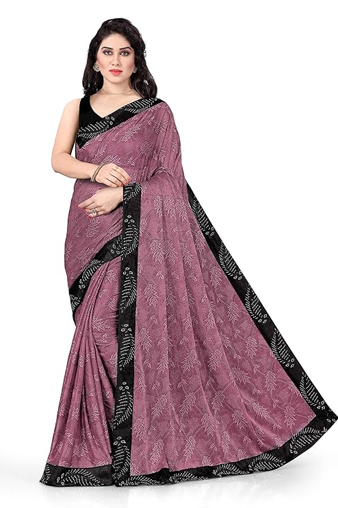 Lycra Embellished Contrast Border Woven Saree For Women With Blouse Fabric