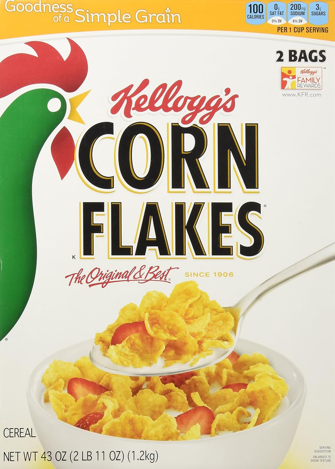 Kellogg's Corn Flakes, 43 Ounce Kids Breakfast Cereals