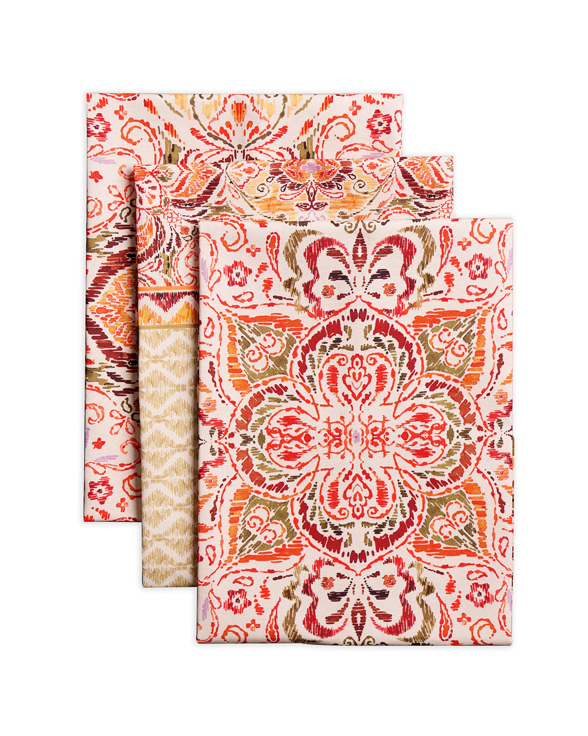 Maison d' Hermine Kitchen Towels Set of 3 100% Cotton 70 CM x 50 CM Reusable Cloth Tea Dish Towels Absorbent with Hanging Loop for Kitchen Dining Christmas Decorations (Damask)