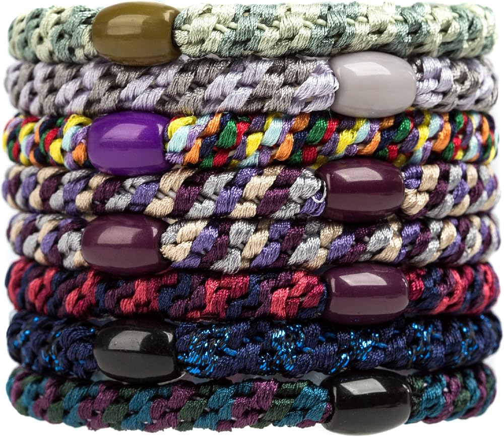 AXEN 8Pcs Elastic Hair Ties Women Girls Cotton Woven Hair Bands Thick Hair