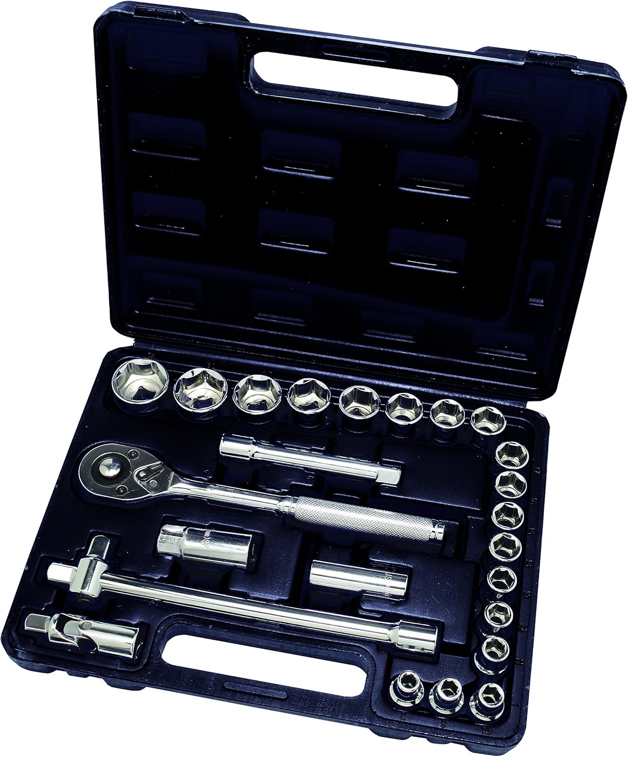 Hilka 01202502 1/2-Inch Drive Socket Set Metric (25-Piece), Black, 1/2"