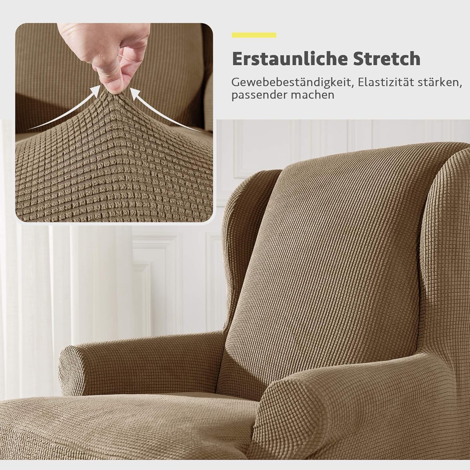 Subrtex Wing Chair Cover Elastic Stretch Cover for Wingback Chair Black