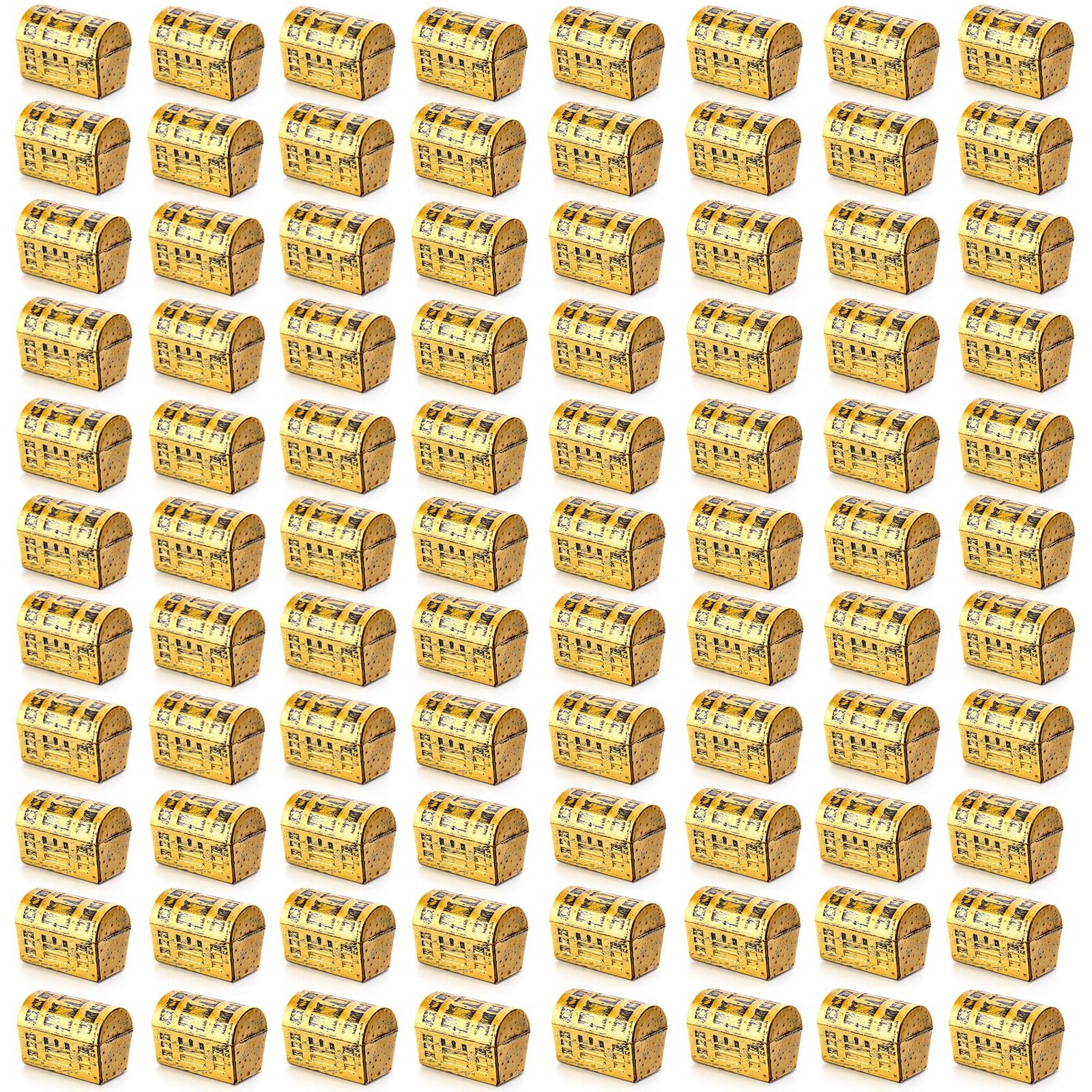 Photo 1 of 100 Pieces Mini Pirate Treasure Chest Gold Plastic Chests Vintage Jewelry Storage Box for Pirate Play Set Pretend Cosplay Birthday Halloween Christmas Party Favors
