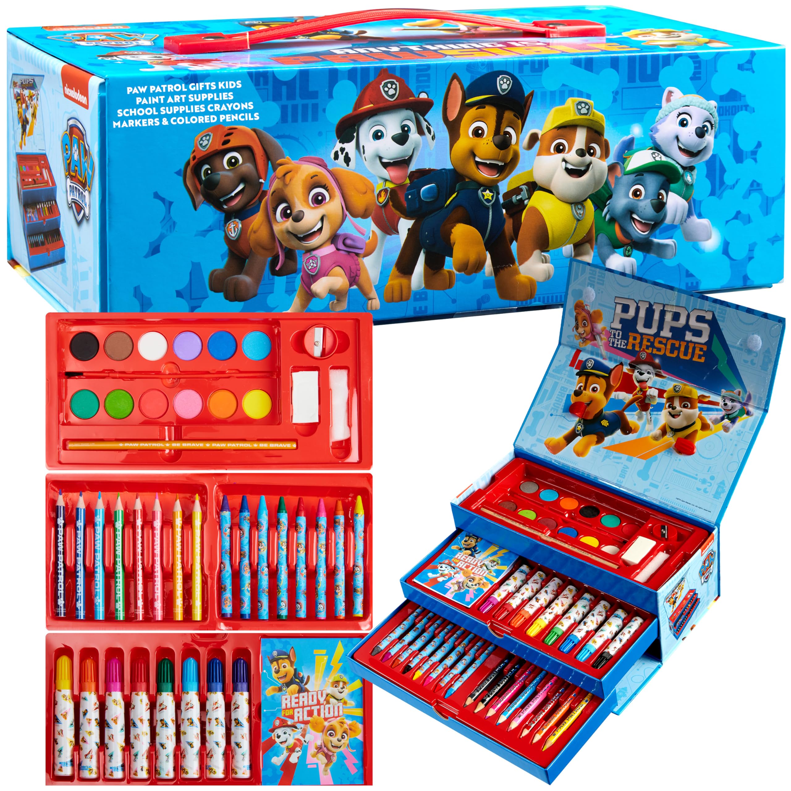 Paw Patrol Art Set Kids Colouring Pencils Felt Tip Pens Crayons Paints Stationery Crafts Boys Girls Art Supplies Preschool Travel 40 Plus Pcs Gift Set (Multicolor)