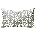 SLOW COW Embroidery Decorative Lumbar Throw Pillow Cover Rectangle Cushion Cover Pillow Case 12 x 20 Inches Grey
