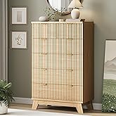 Fluted Dresser for Bedroom with 6 Drawers, 46" Tall Modern Chest of Drawers with Metal Handle, Wooden Dresser TV Stand, Wood Closet Clothes Storage Organizer for Living Room, Hallway, Natural Oak