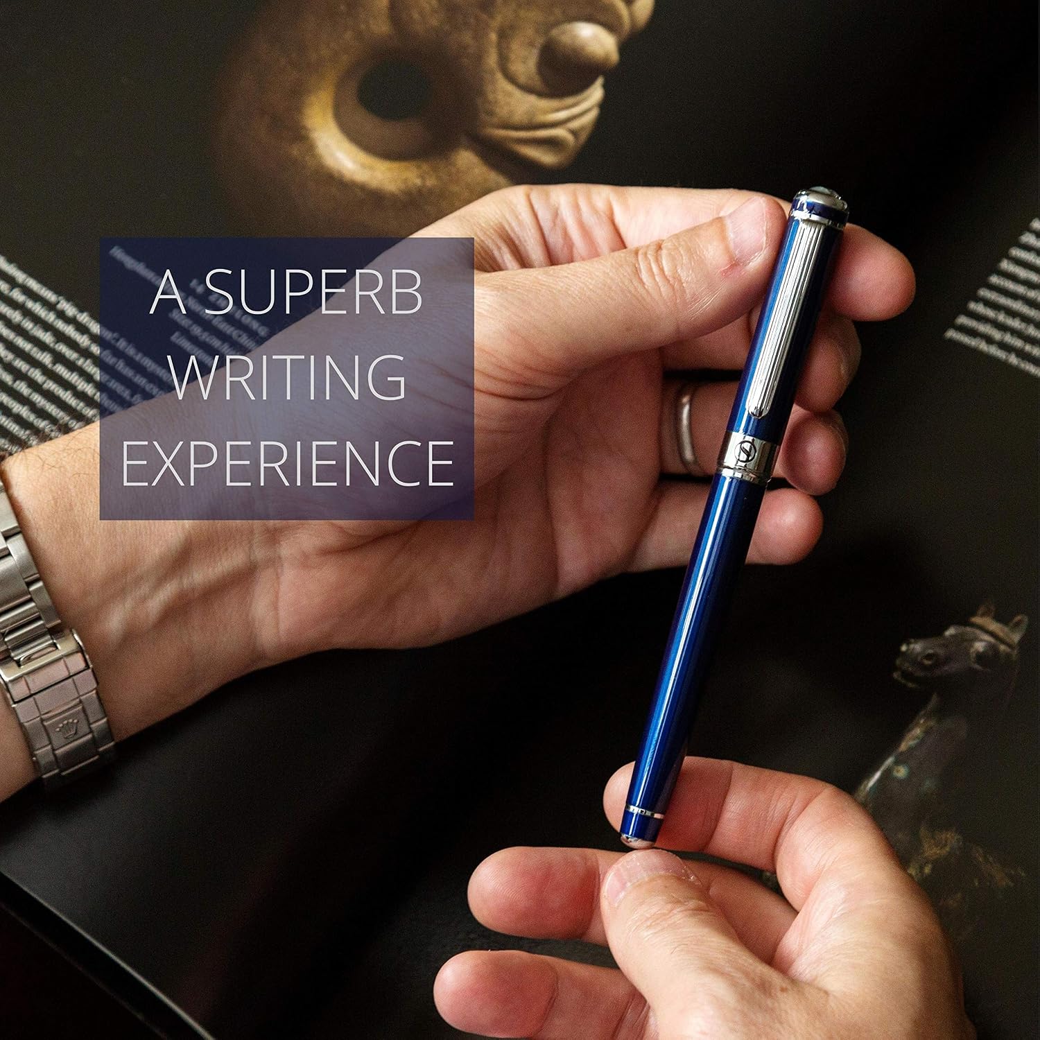 Scriveiner Midnight Blue Rollerball Pen, Multi Award Winning Luxury Rollerball with Chrome Trim & Schmidt Refill - Image 4