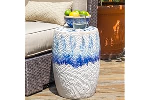 Euro Ceramica Fusion Blue and White Stoneware 18" Textured Drip Garden Stool