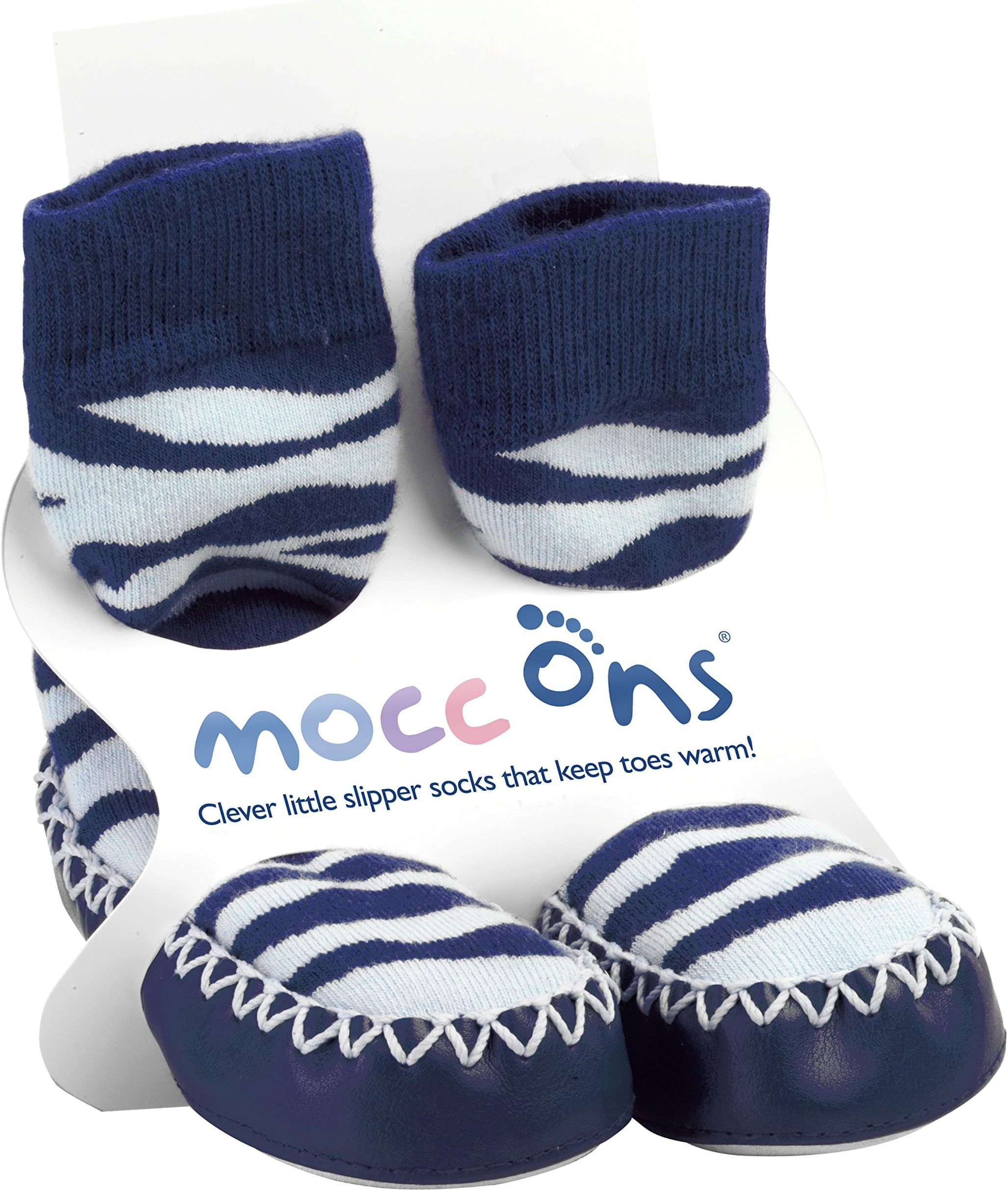 Mocc Ons Cute Moccasin Style Slipper Socks (Zebra Print)