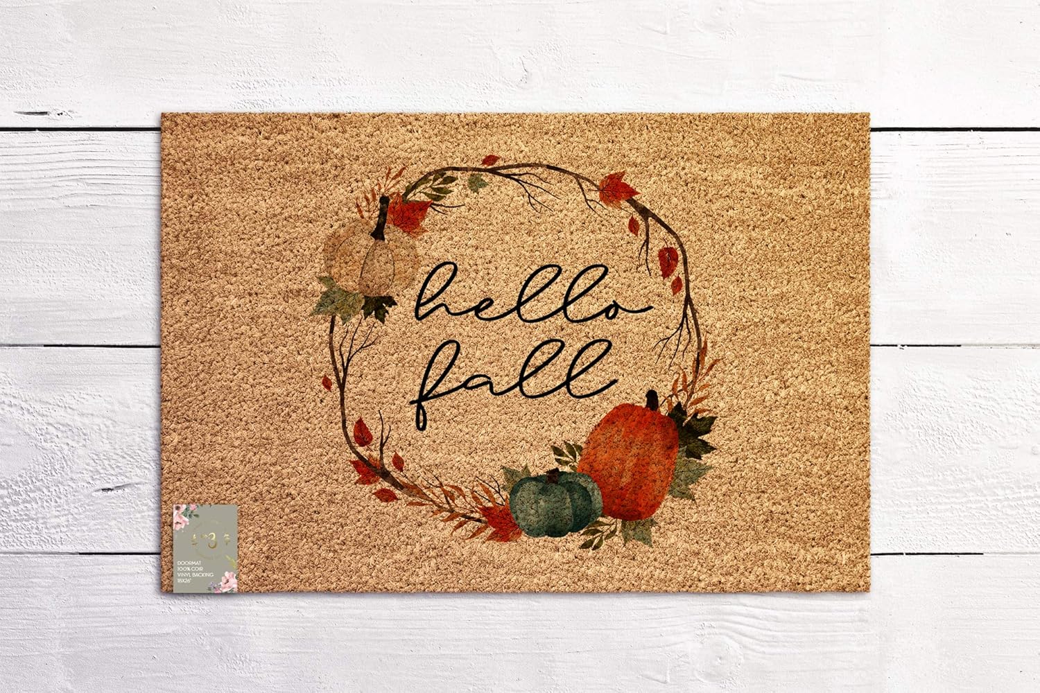 Hello Fall Seasonal Door Mat Pumpkin Mat Natural