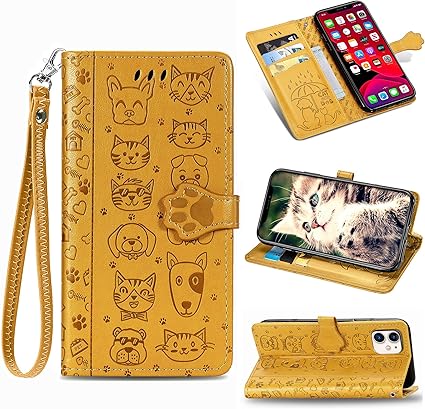 Amazon Iphone11ケース 手帳型 6 1インチ 猫 犬 ネコ かわいい Apple Iphone 11 ケース アイフォン11 携帯 手帳ケース サイドマグネット 財布型 ブック型 カード収納 スタンド機能付き 衝撃吸収 アイフォン11ケース 手帳 カバー 合皮レザー イエロー ケース カバー