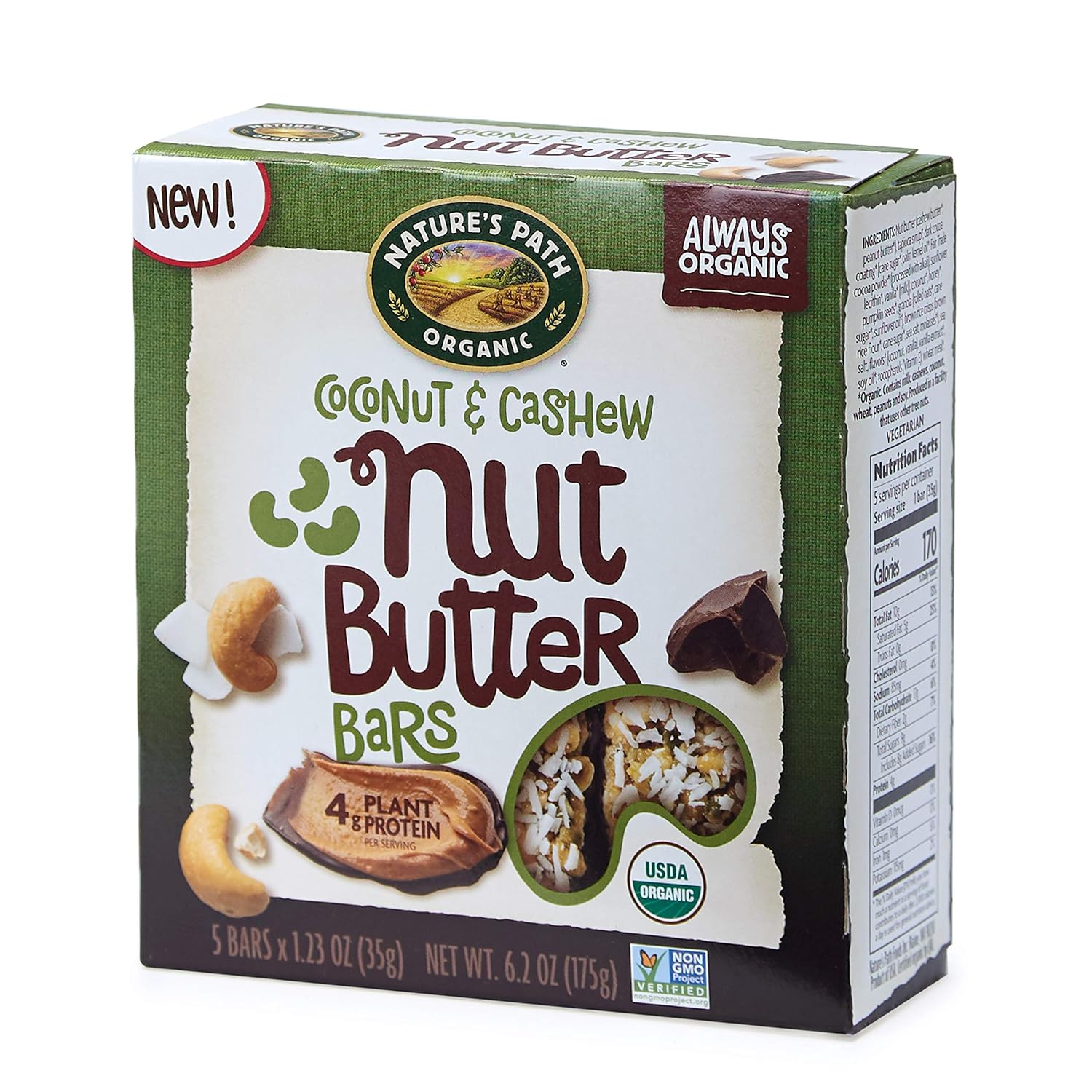 Nature’s Path Coconut & Cashew Nut Butter Bars, Healthy, Organic, 6.2