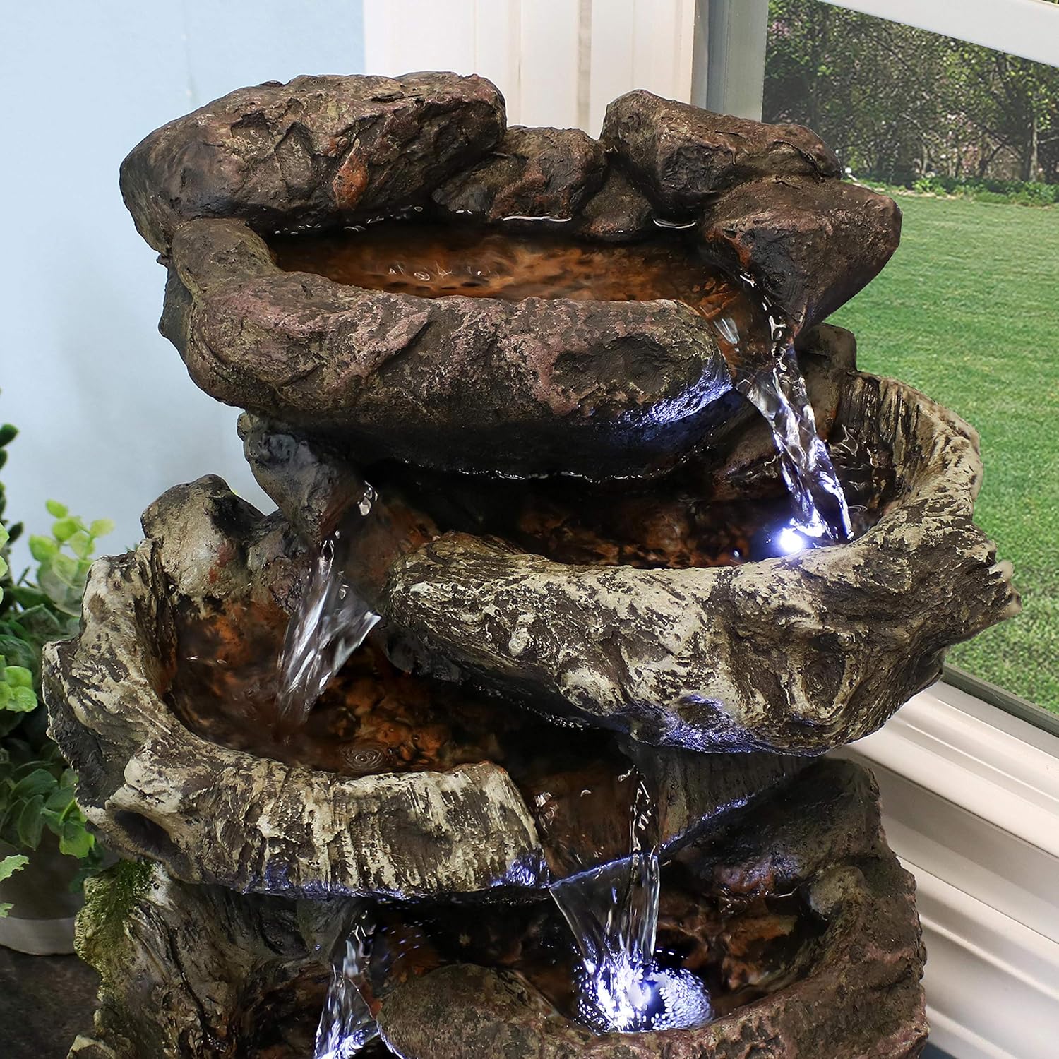 Sunnydaze Tabletop Fountain with LED Lights - 5-Step Rock Falls Indoor Waterfall Feature - Calming and Relaxing Water Sound - Small 14 Inch Desktop Size: Kitchen & Dining