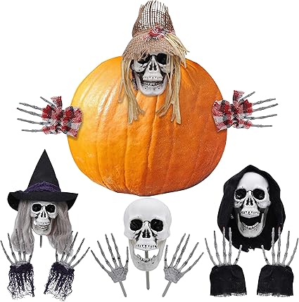 Amazon Com Halloween Grim Reaper Pumpkin Decoration Kits 4 Packs Best For Halloween Decorations Lawn Outdoor Halloween Party Decorations Haunted House Decorations Toys Games