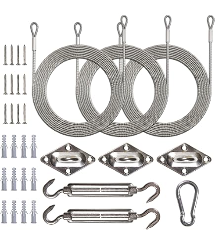 ShadeMart Sonnensegel-Befestigungsset – 6 Zoll Edelstahl-Spannschloss, Pad-Eyes & Karabiner Für Rechteckige Segel