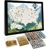 flinelife National Parks Map With Wooden Pine Tree Pins, 13X11, National Park Bucket List Cork Map, Perfect for National Parks Lovers, Hiker, Couples and Families Gift