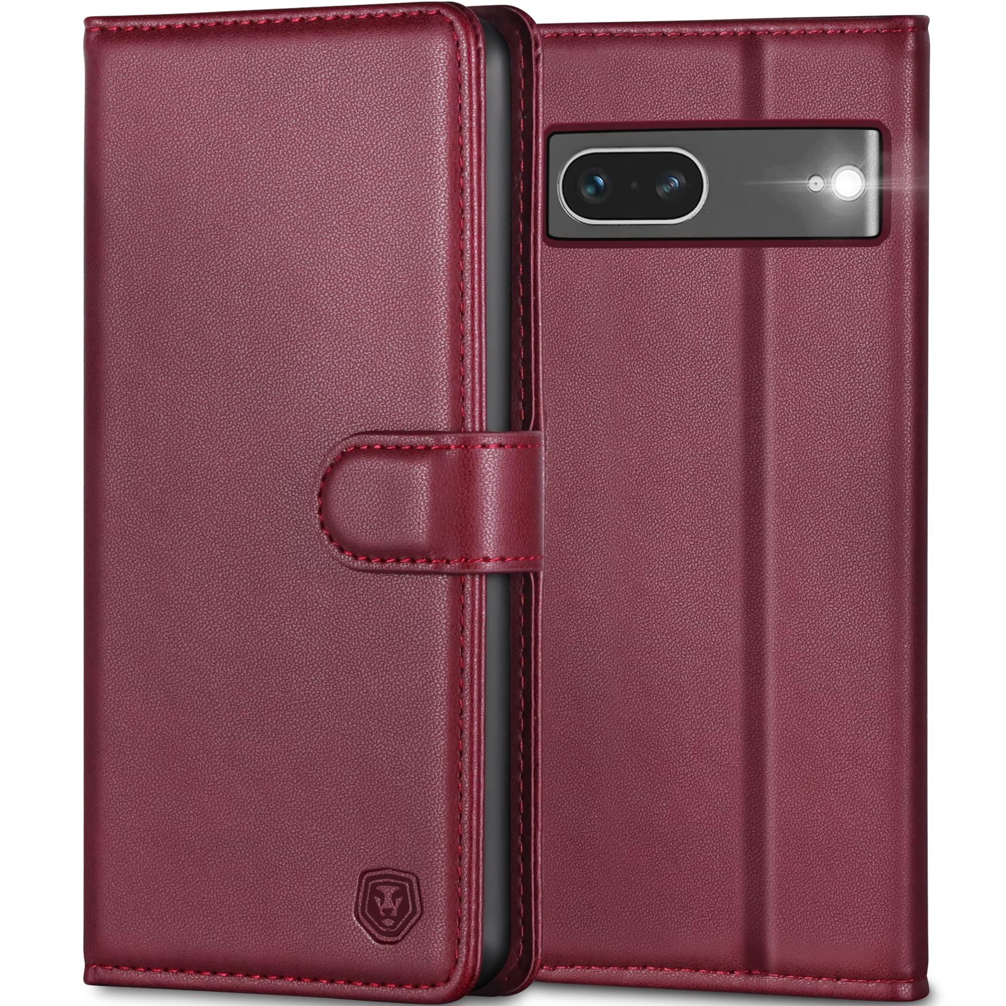 Kuafcase for Google Pixel 7 Case, Wallet Leather Flip Case with 4 Card Slots Magnetic Closure Kickstand Shockproof Protective Phone Case for Google Pixel 7 - Wine Red — image 1