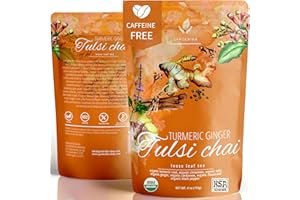 Gardenika Organic Turmeric Ginger Tulsi Chai Loose Leaf Tea - Herbal, Caffeine-Free, Natural, KSA Kosher - 4oz (1 Pack)