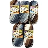 Angora gold wool 5 x 100 gram multicolored with color gradient, 500 grams ( 17,63 oz) knitting wool 3005 yds (2750 meters) (berry red ocher green 3368