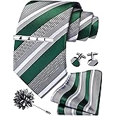 GUSLESON Striped Tie Set for Men Necktie and Pocket Square,Tie Clip,Cufflinks, Lapel Pin Sets with Gift Box 5PCS