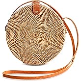 Lumova Handwoven Round Rattan Purse Crossbody – Straw Basket Wicker Bag for Women – Circle Summer Handbag