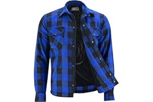 FOXKULL Motorcycle Flannel Shirt, Waterproof Storage Pockets, CE Armour Protection, Water Resistant