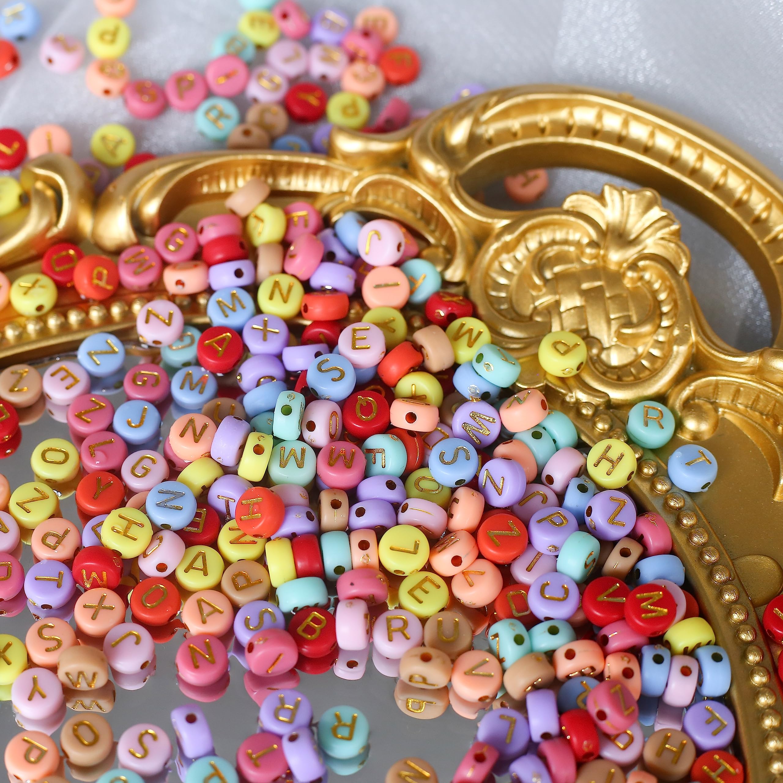 HERZWILD Letter Beads for Threading Approx. 1000 Pieces 4 x 7 mm Colourful Letter Beads Round Craft BeadsLetters A-Z Bead for Jewellery Crafts (4 x 7 Gold-D) — image 1