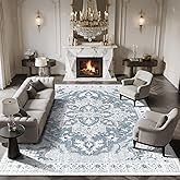 TTelephant Area Rugs 9x12 Living Room, Soft Non-Slip Vintage Medallion Rug, Low-Pile Printed Washable Area Rugs Blue Gray Rug