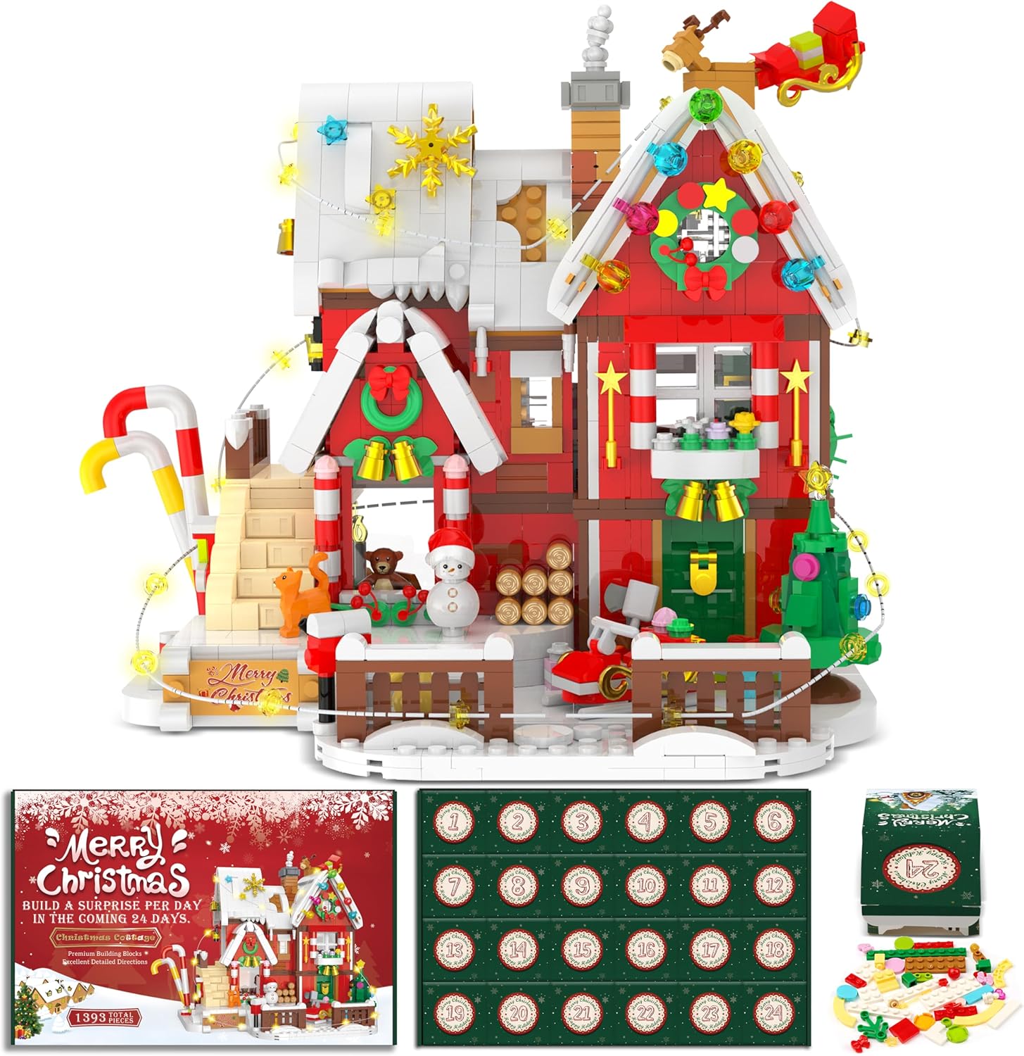 Advent Calendars - Advent Calendar 2023 Building Blocks Kit - Christmas Cottage, 24 Boxes 1393 Pcs Christmas Countdown Calendar Building Toys, Christmas Toy Building Sets Christmas Gifts Decorations for Boys Girls
