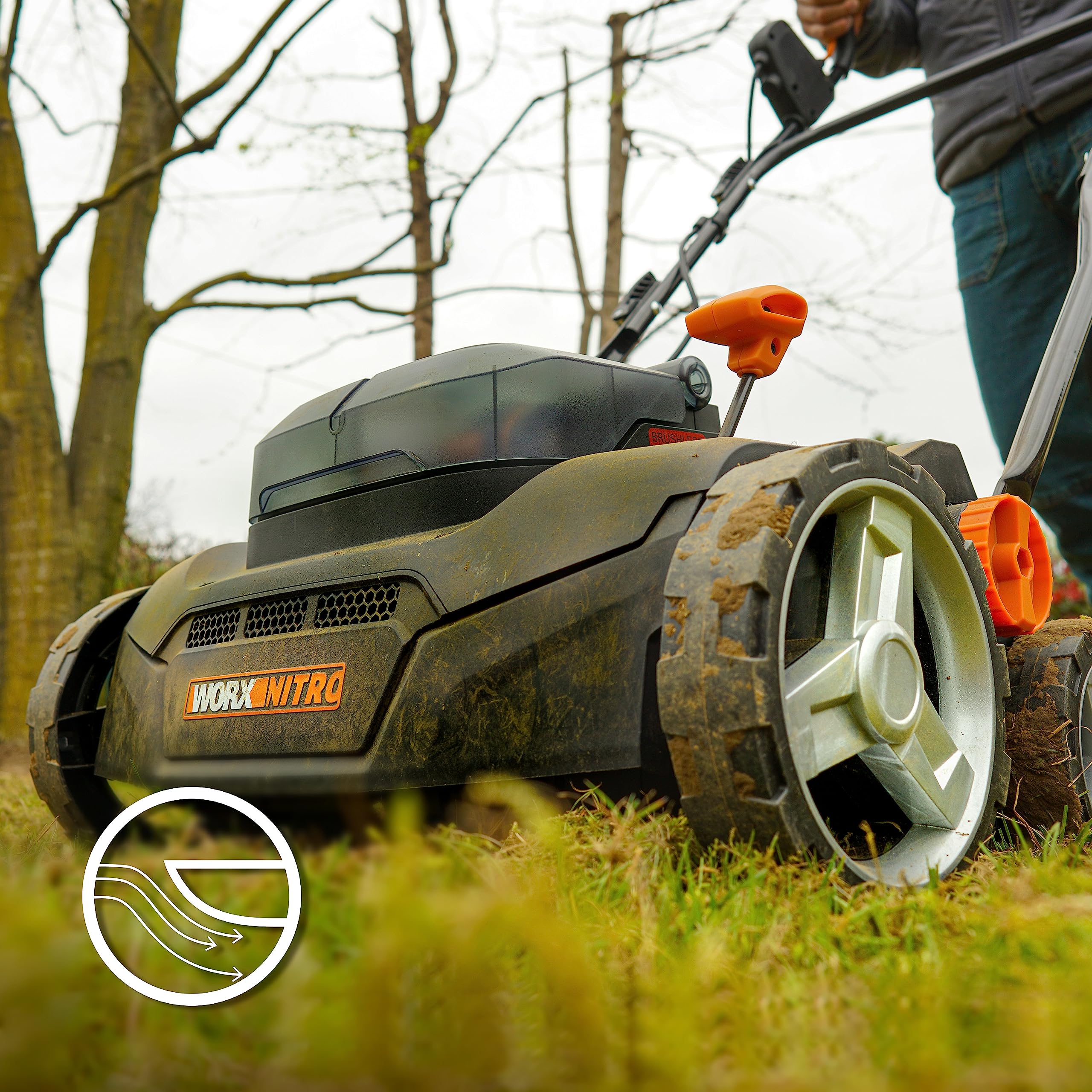 WORX Nitro Akku Vertikutierer & Rasenlüfter WG855E.9 - bis zu 400 ㎡ - Rechenbreite Arbeitsbreite 36 cm - bürstenloser Motor - 4 Stufe Höhenverstellung - inkl. 40 L Grasbeutel - ohne Akku & Ladegerät 4