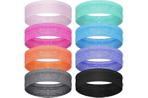 SATINIOR 8 Pieces Sweatbands Non Slip Headbands Stretchy Running Sports Sweatbands Workout Headband Grip Silicone Yoga Hair Band Elastic Exercise Hair Wrap for Women Men