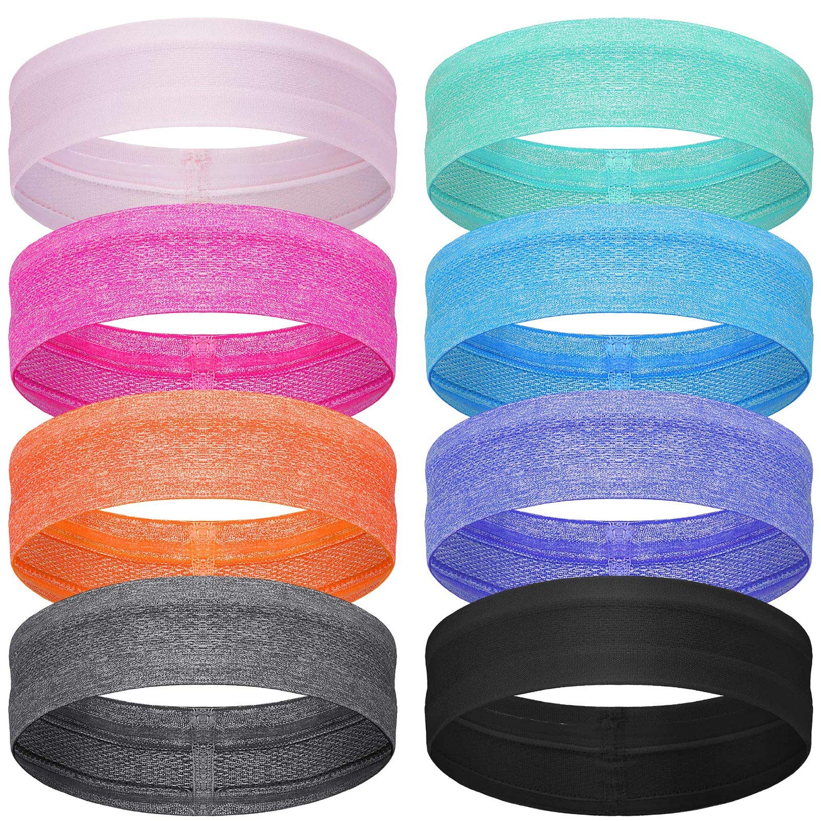 Photo 1 of 8 Pieces Sweatbands Non Slip Headbands Stretchy Running Sports Sweatbands Workout Headband Grip Silicone Yoga Hair Band Elastic Exercise Hair Wrap for Women Men(Assorted Solid Colors)