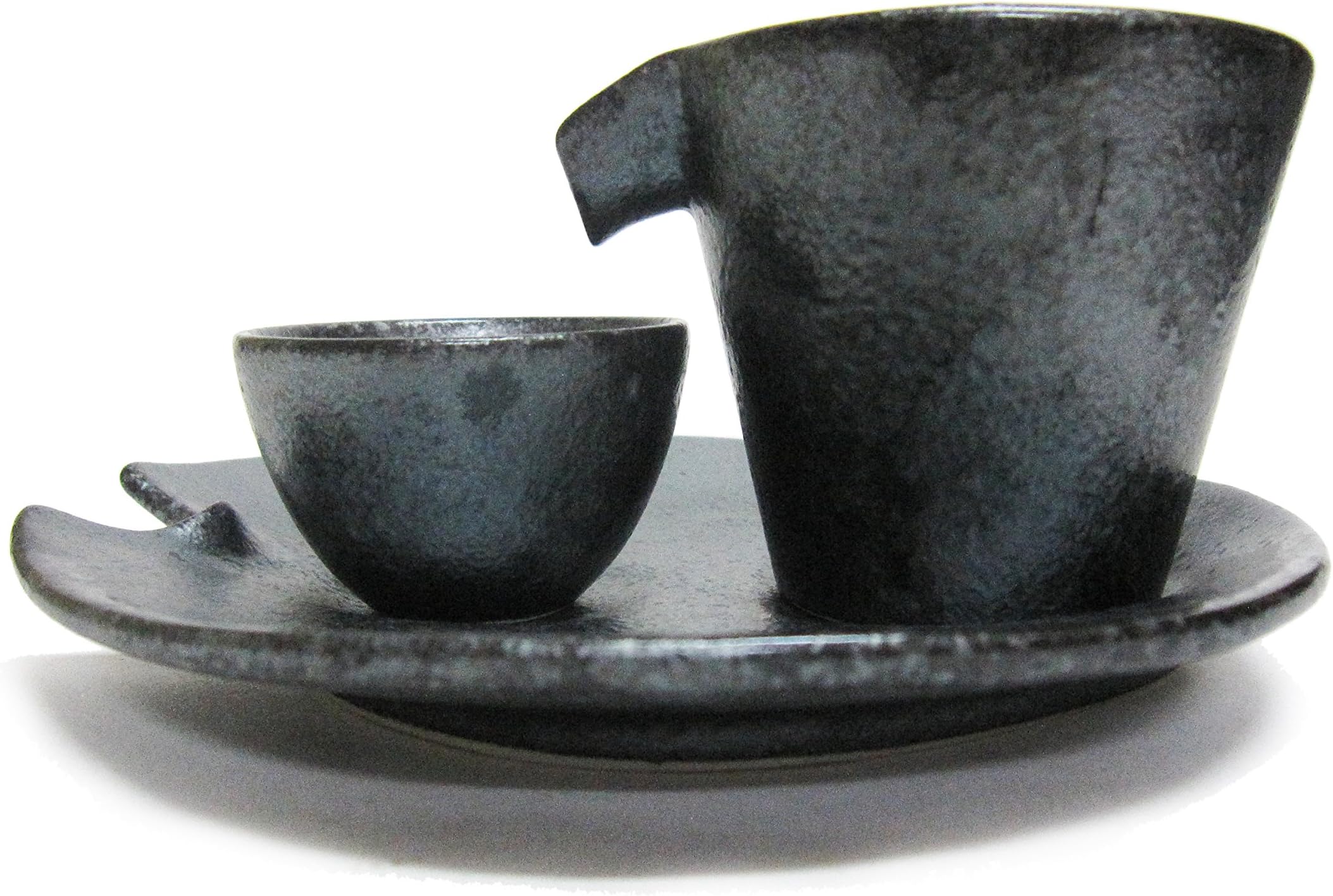 Mino Ware Cup & Container Set for Cold Sake (Black)