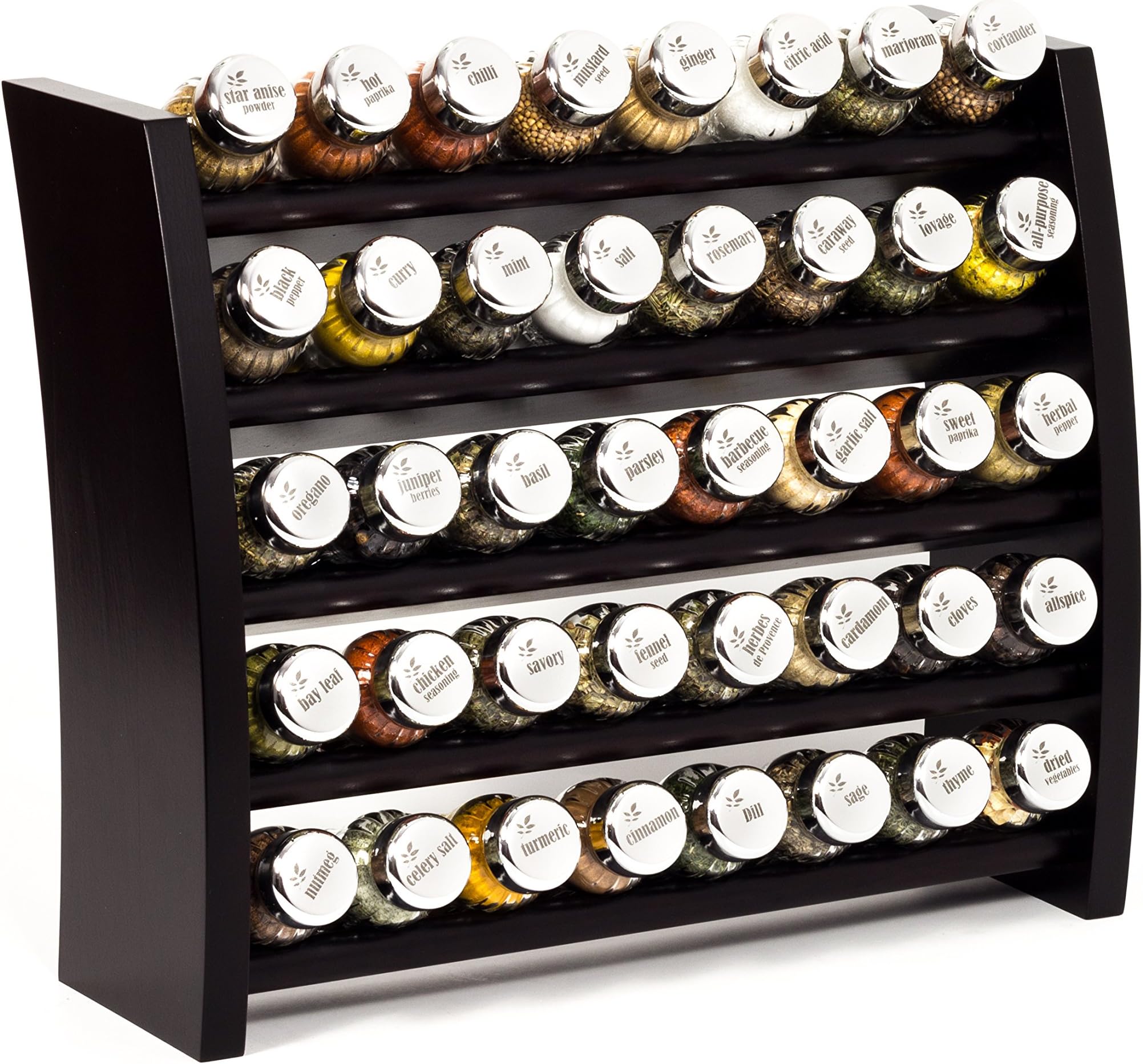 40 Jar Wooden Kitchen Spice Rack filled with Herbs and Spices + 2 Glass Jars Absolutely FREE! - 40F_8x5_ by GALD venge, silver glossy caps