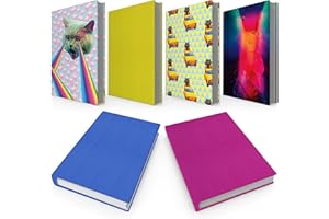 Easy Apply Stretchable Book Cover 6 Pack. 3 Solid and 3 Design Standard Jackets Fit Hardcover Textbooks Up to 8" x 10". Adhes