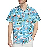 SSLR Pack Hawaiian Shirt for Men Flamingo Short Sleeve Casual Button Down Shirts Summer Beach Shirt