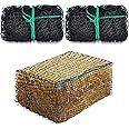 Riakrum 2 Pcs Square Bale Hay Net 5 mm Thick 47 x 20 x 20 Inch Black Large Bale Net Whole Bale Slow Feeder Hay Bags Horse Full Bale Hay Net Feeding Supplies for Horse Mule Goat Cattle Feed