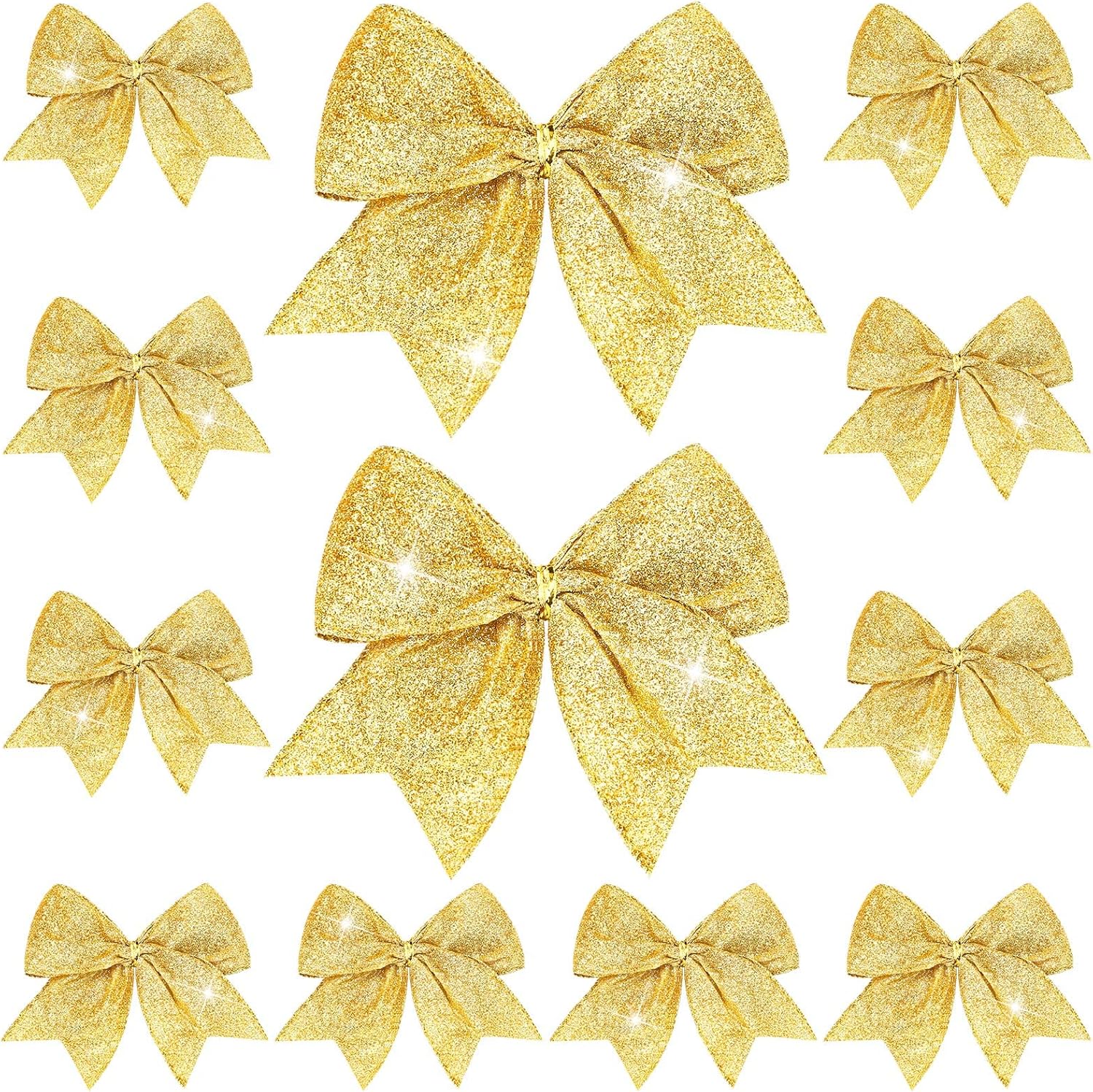 Bows & Ribbons - 12 Pieces 6 Inches Christmas Glitter Bow Small Christmas Tree Bows Christmas Party Decorations Shiny Bow Xmas Ribbon Bows for Wreath Garland Ornaments Gift DIY Decor (Gold)