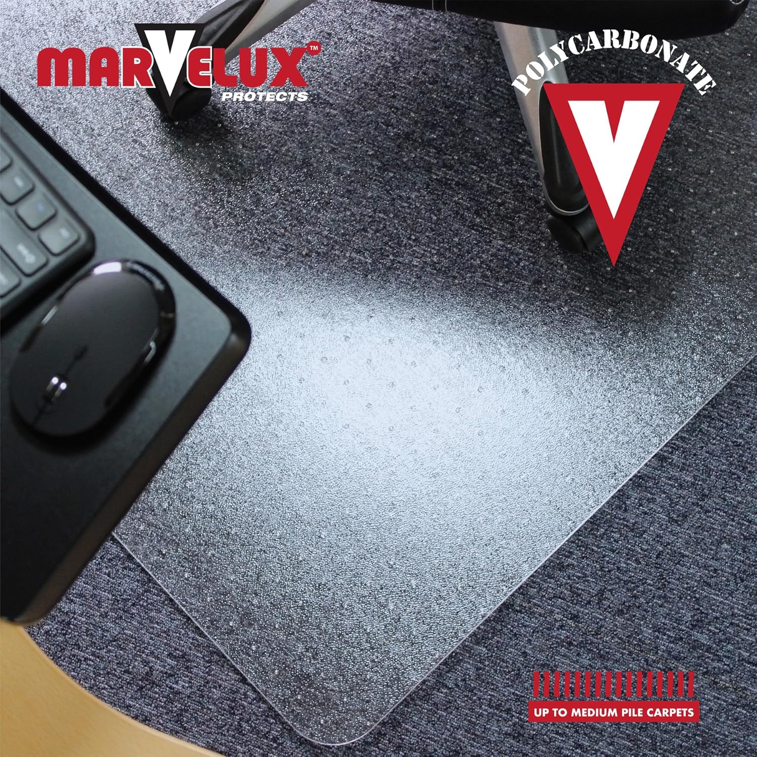 Marvelux 48" x 60" Heavy Duty Polycarbonate Office Chair Mat for Low, Standard and Medium Pile Carpeted Floors | Rectangular Transparent Carpet Protector | Multiple Sizes : Office Products