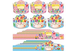 WorldBazaar Birthday Crowns for Kids Classroom 36 Pack Happy Birthday Hats with Badge Stickers for Boys Girls Classroom School Family Party Supplies